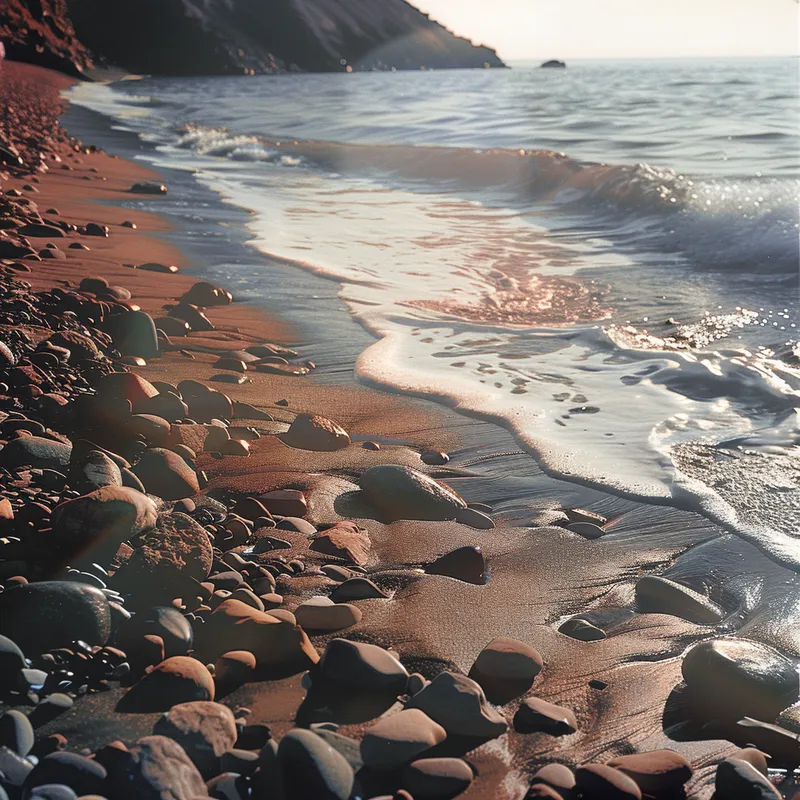 Red sand pebble beach